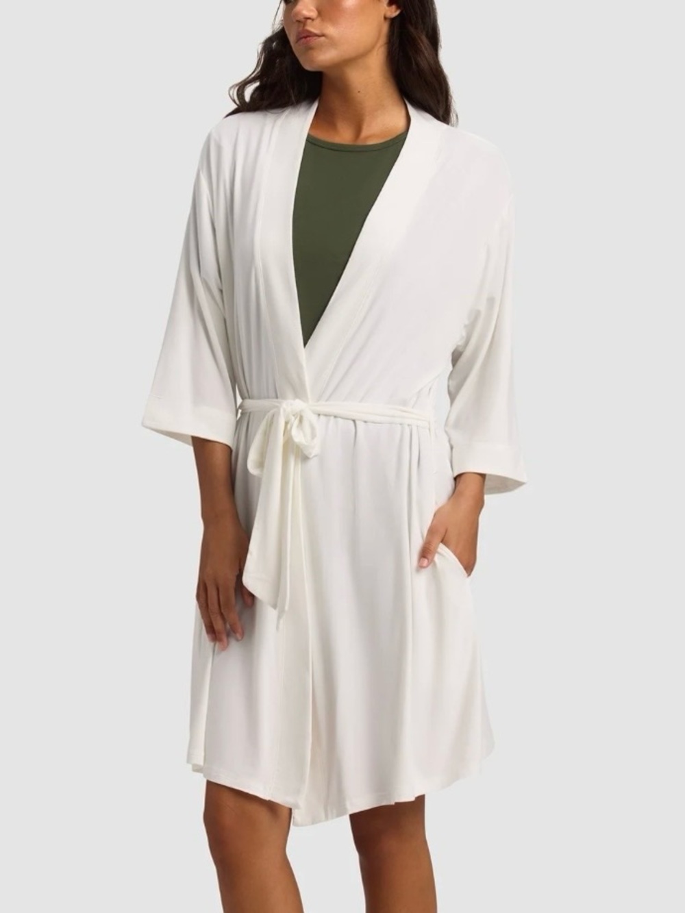 Cozy Earth Bamboo Stretch Knit Kimono Robe Womens XL Ivory White Belted Relaxed